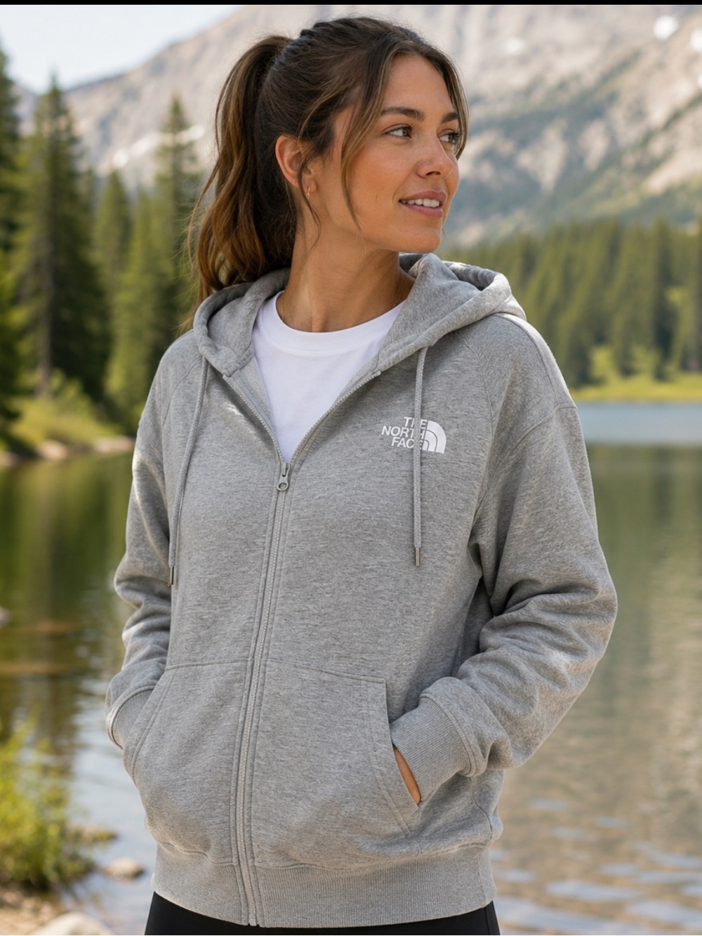 #407 The North Face Circular Design Full Zip Hoodie Gray Women’s XL